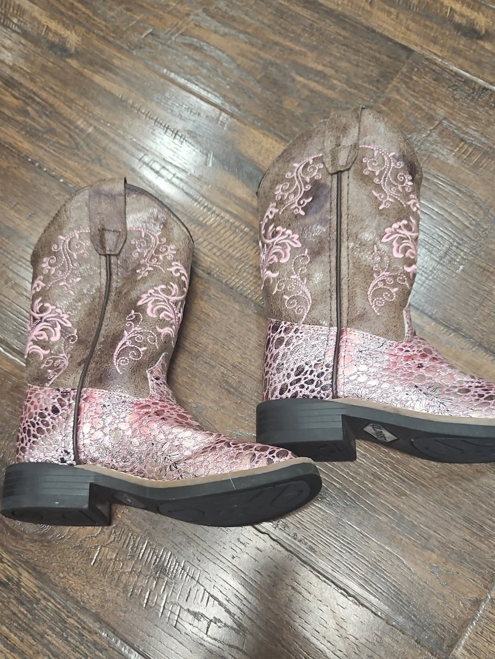 Old West Metallic Pink and Brown Girls Western Boots